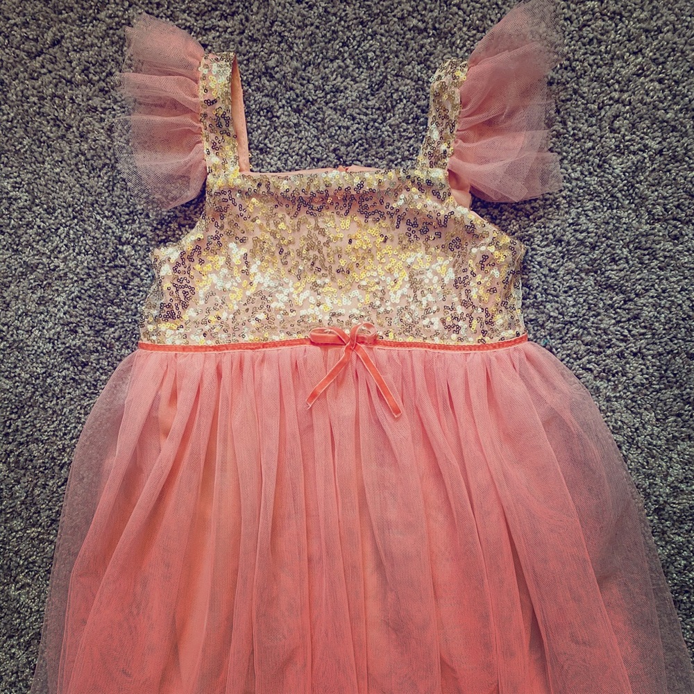 Gold and coral party dress